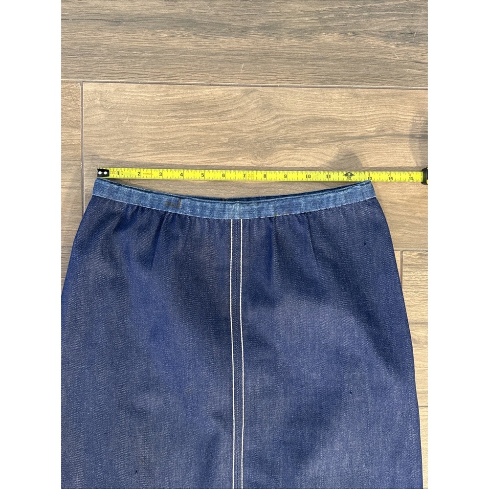Vintage 70s Handmade Midi Denim Skirt Embroidered Flowers Hippie 27" Waist XS/S - Picture 3 of 16